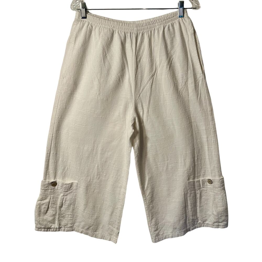 Habitat Womens Pants Size S White Cropped Lightweight Pockets Pull On Boho Artsy